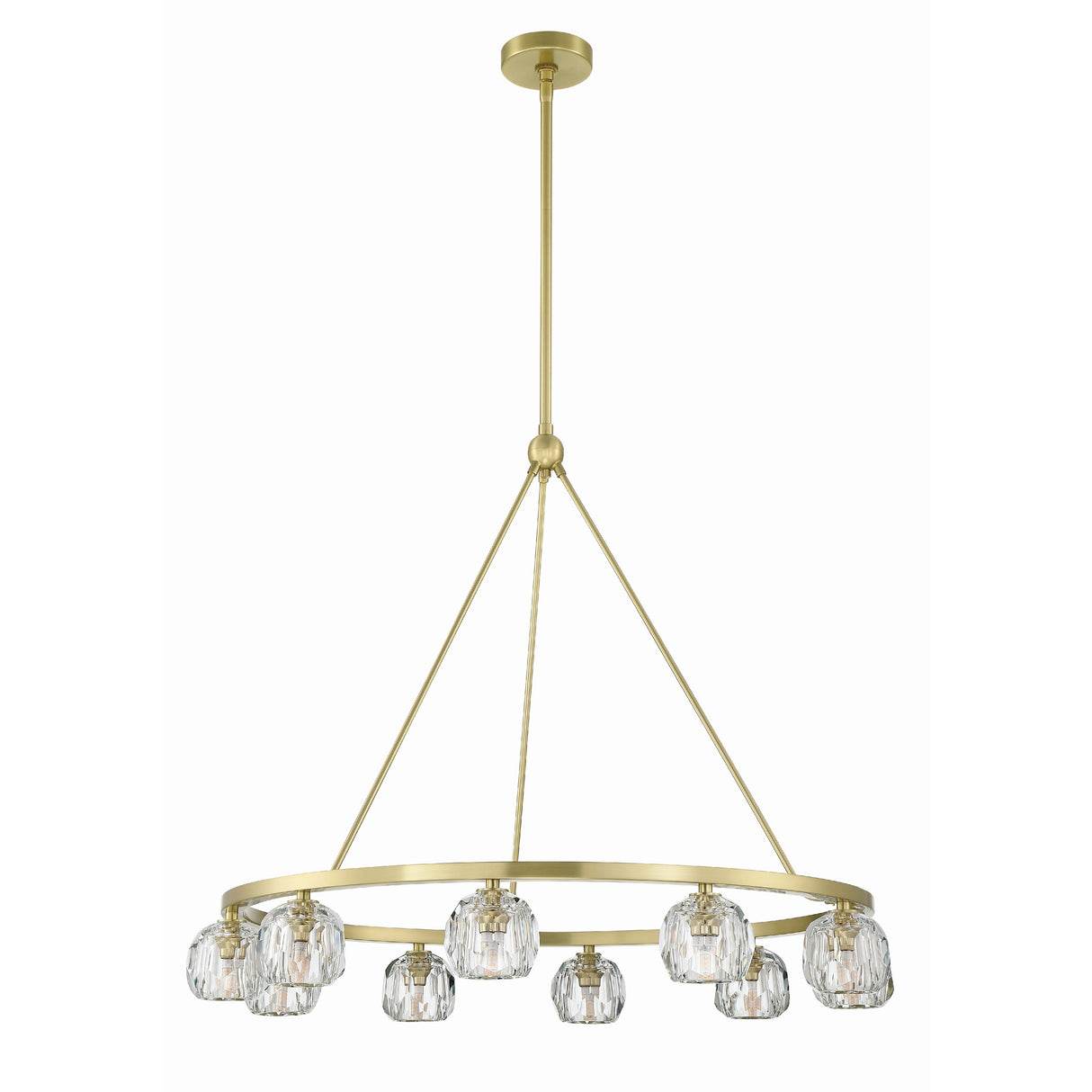 Silas 10 Light Ring Chandelier 36", Soft Brass and Faceted Crystal