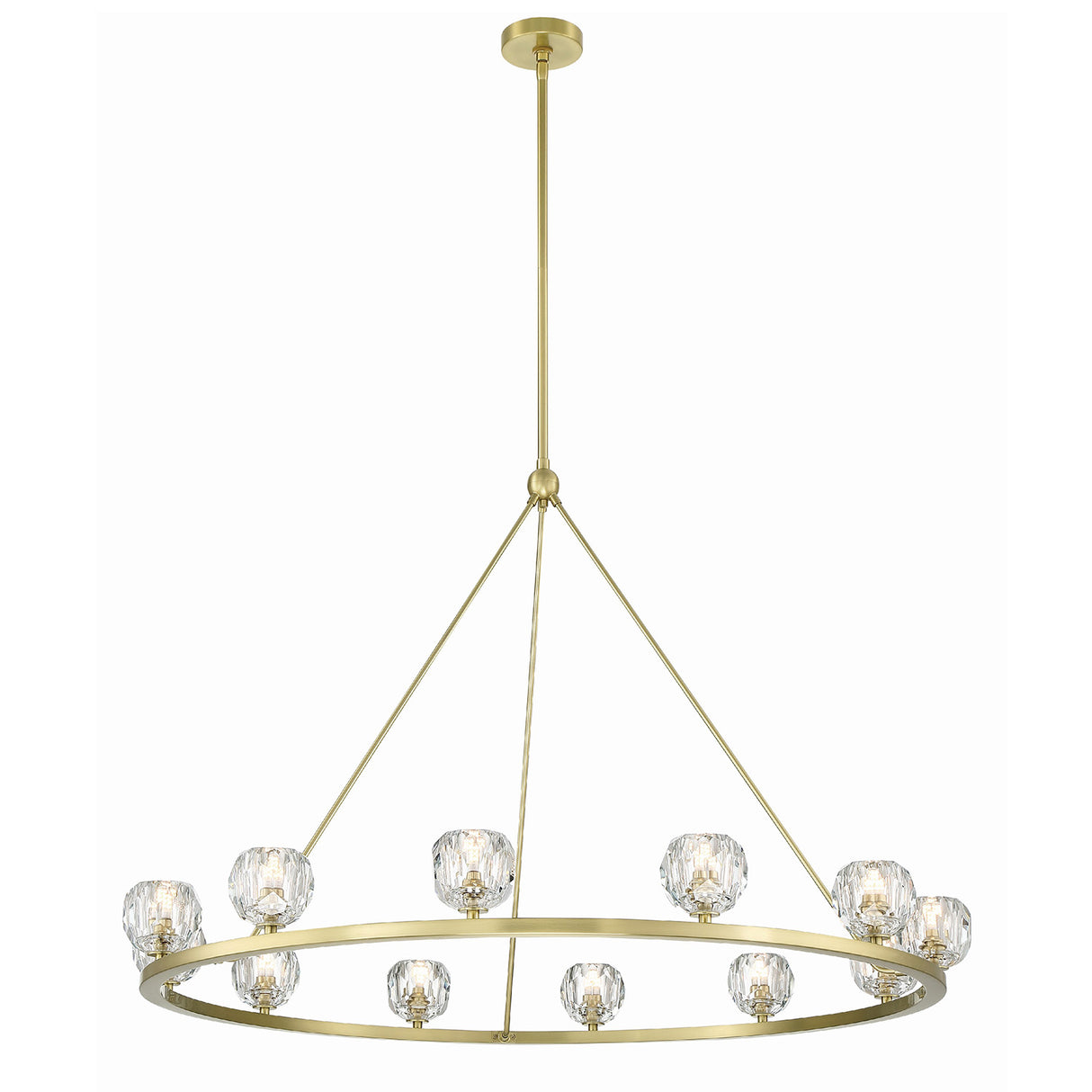 Silas 12 Light Ring Chandelier 48", Soft Brass and Faceted Crystal