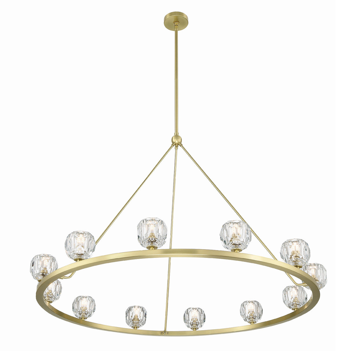 Silas 12 Light Ring Chandelier 48", Soft Brass and Faceted Crystal