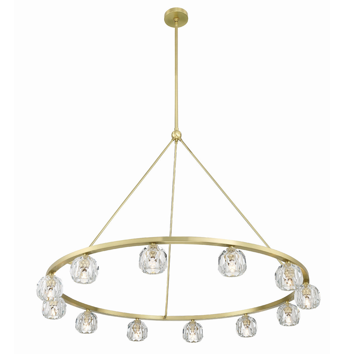 Silas 12 Light Ring Chandelier 48", Soft Brass and Faceted Crystal