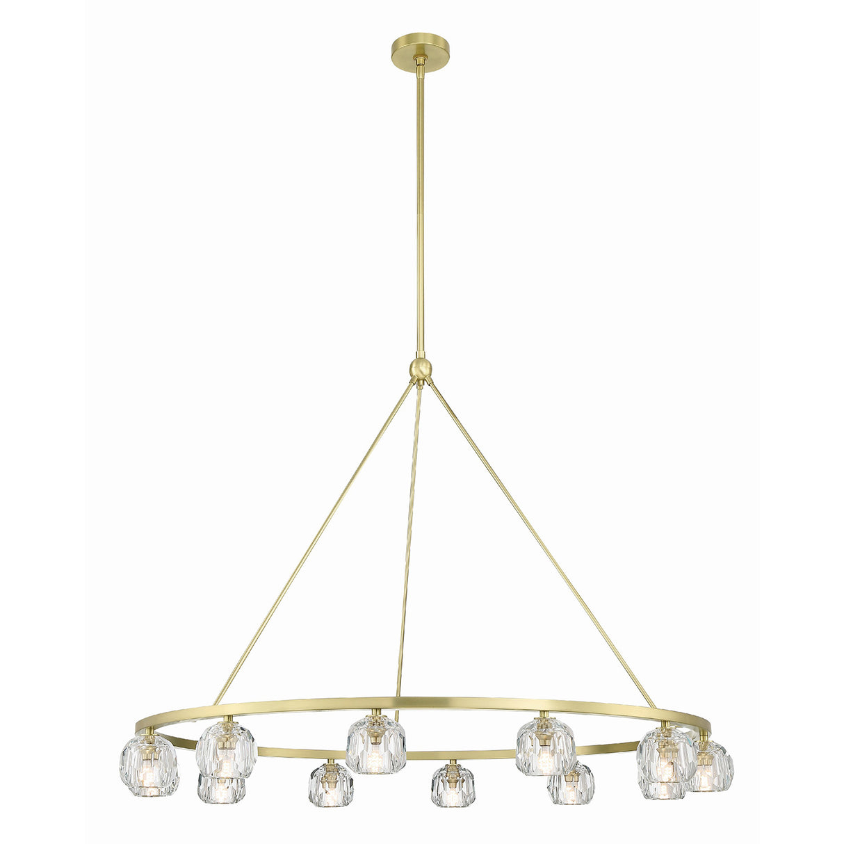 Silas 12 Light Ring Chandelier 48", Soft Brass and Faceted Crystal
