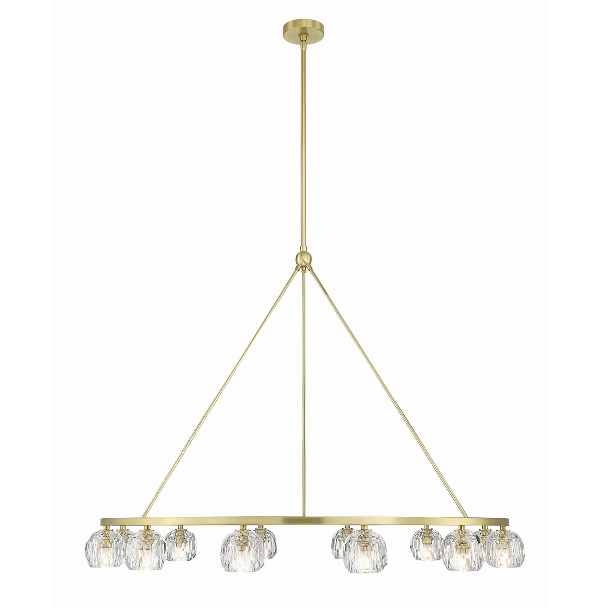 Silas 12 Light Ring Chandelier 48", Soft Brass and Faceted Crystal