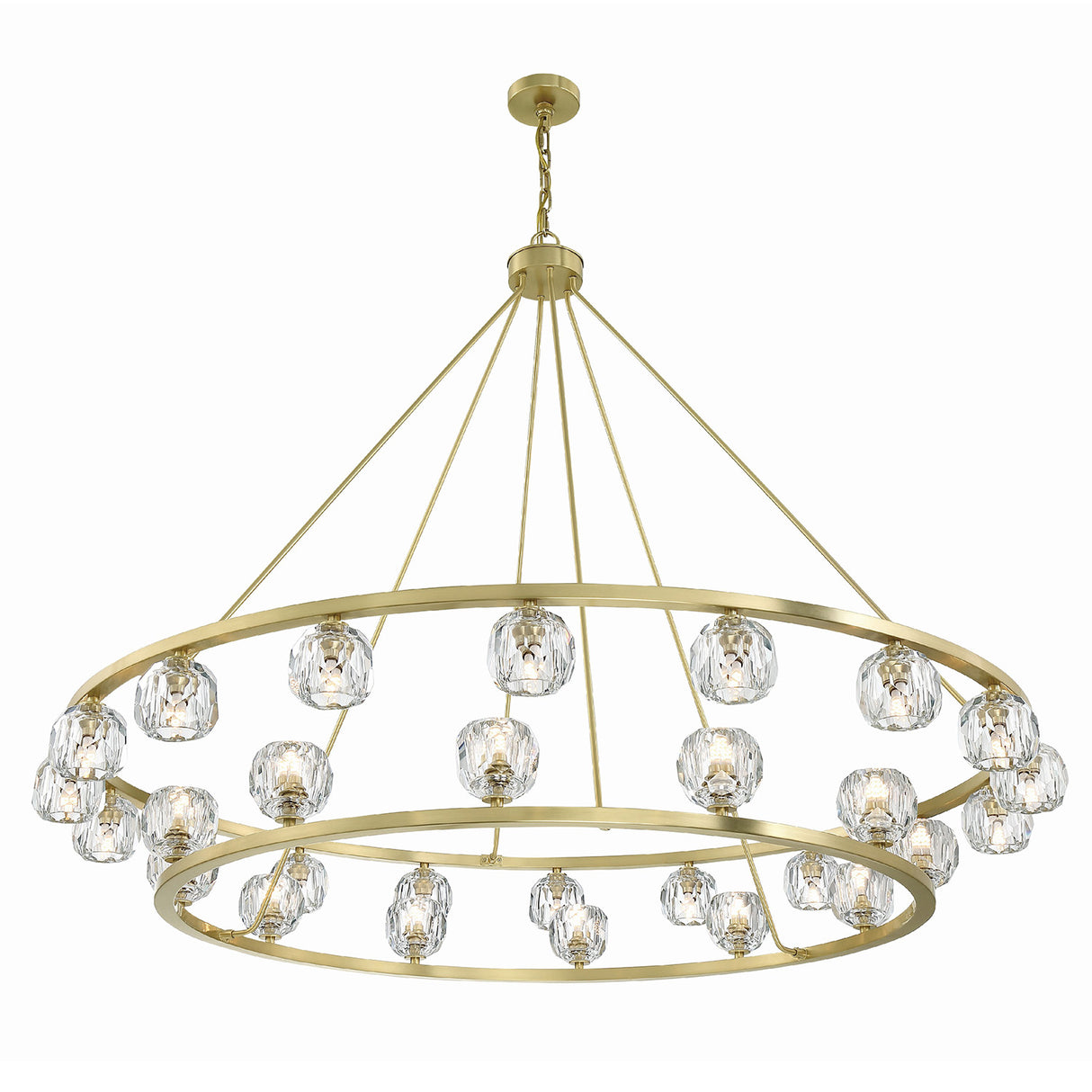 Silas 30 Light Two-Tier Ring Chandelier 60", Soft Brass and Faceted Crystal