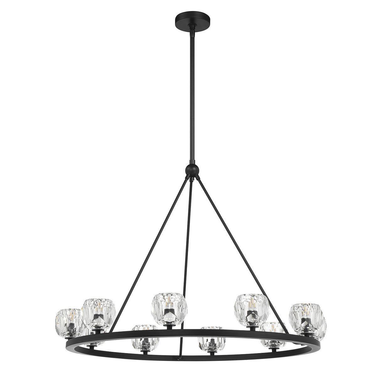 Silas 10 Light Ring Chandelier 36", Matte Black and Faceted Crystal