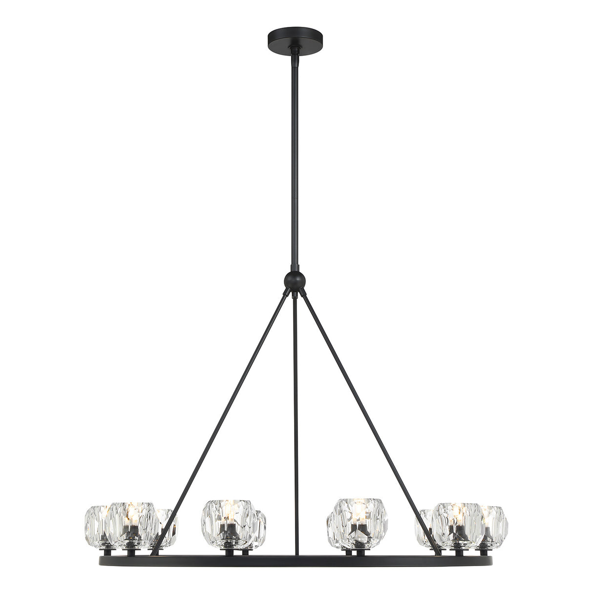 Silas 10 Light Ring Chandelier 36", Matte Black and Faceted Crystal