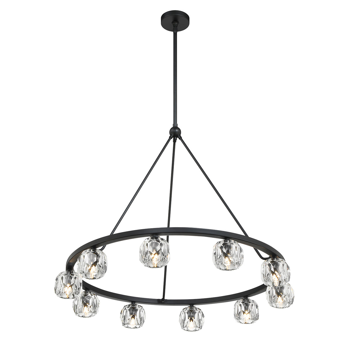 Silas 10 Light Ring Chandelier 36", Matte Black and Faceted Crystal