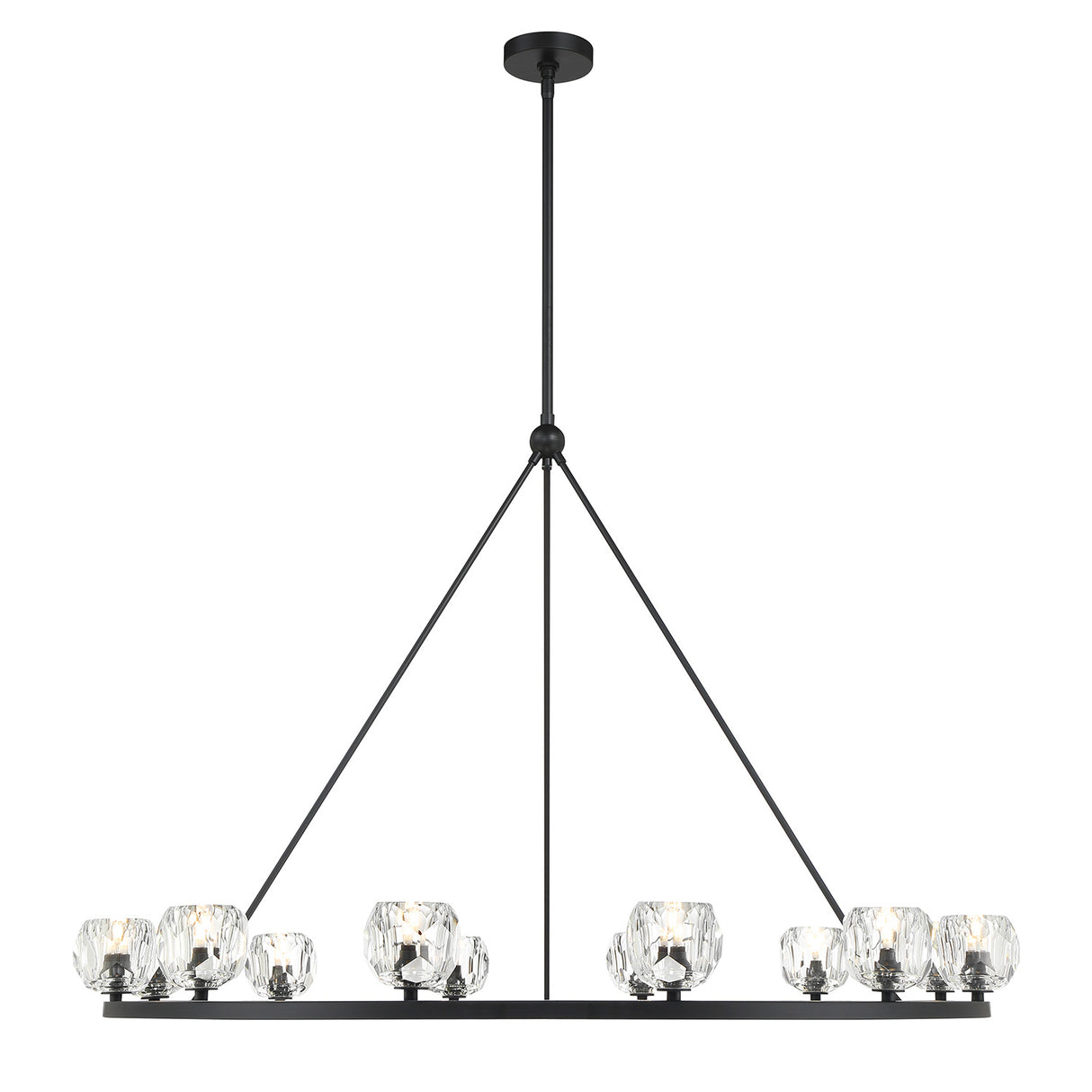 Silas 12 Light Ring Chandelier 48", Matte Black and Faceted Crystal