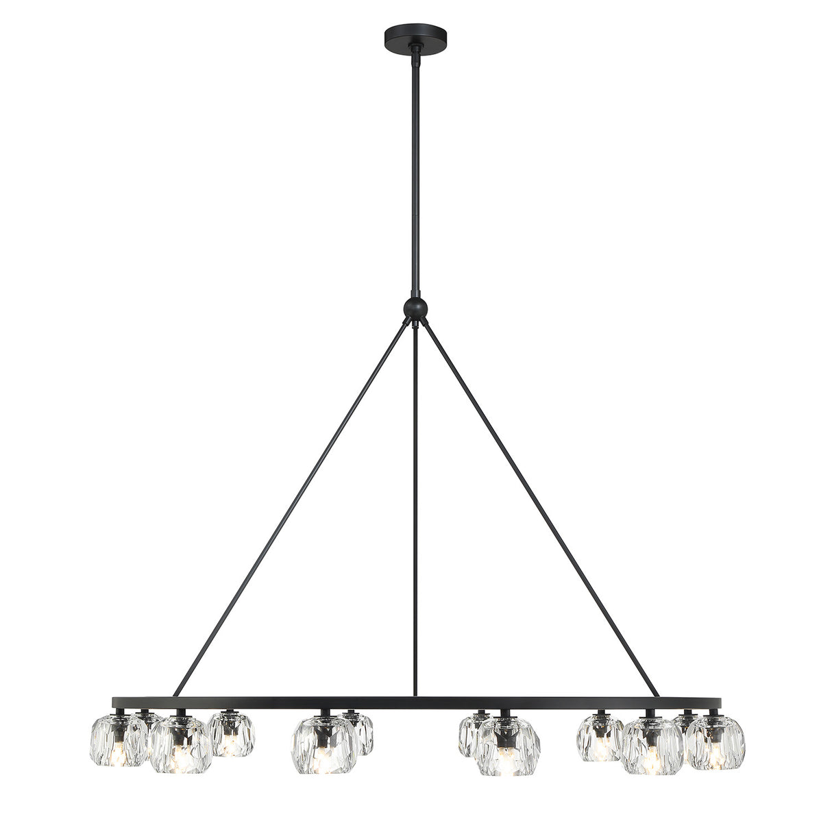 Silas 12 Light Ring Chandelier 48", Matte Black and Faceted Crystal