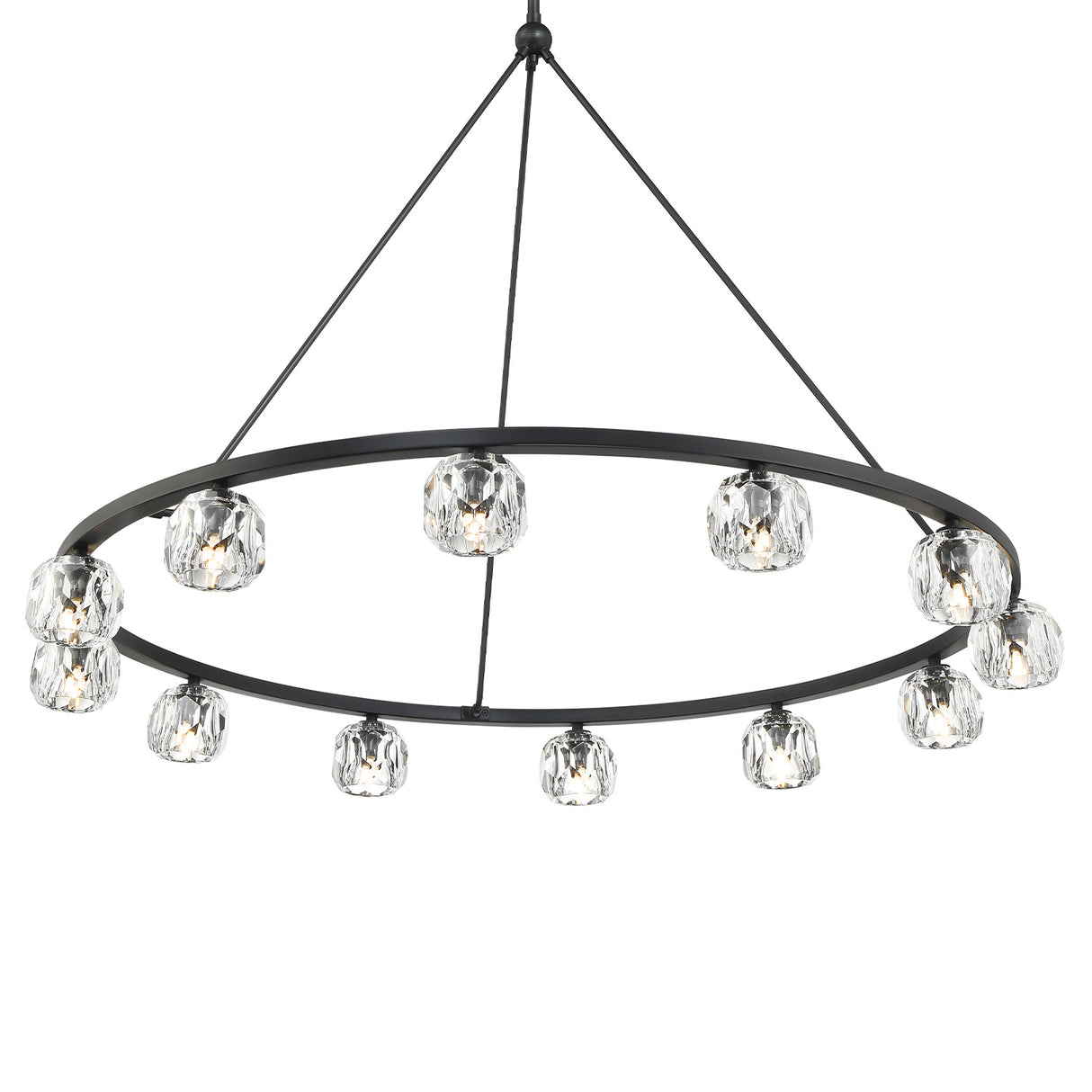 Silas 12 Light Ring Chandelier 48", Matte Black and Faceted Crystal