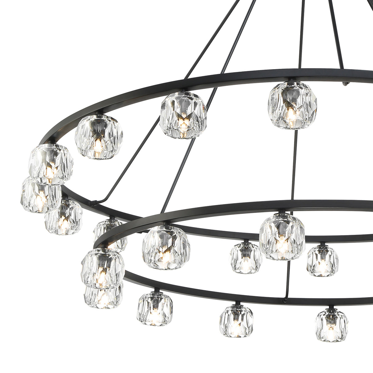 Silas 30 Light Two-Tier Ring Chandelier 60", Matte Black and Faceted Crystal