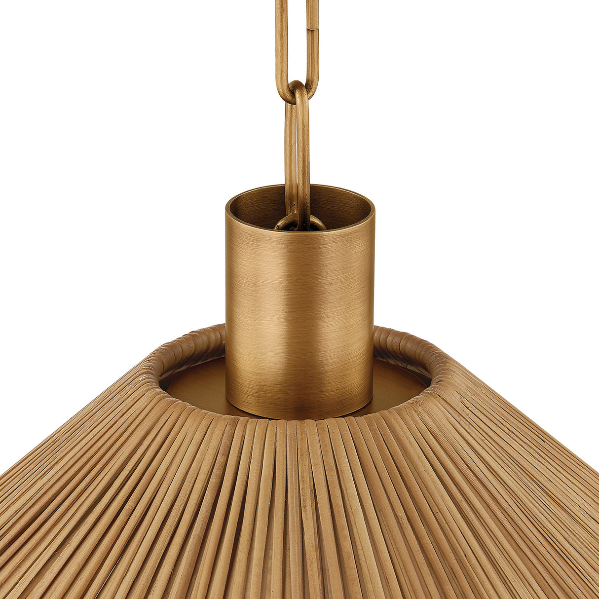 Fawn Medium Pendant 22", Patina Brass and Rattan with Opal Glass