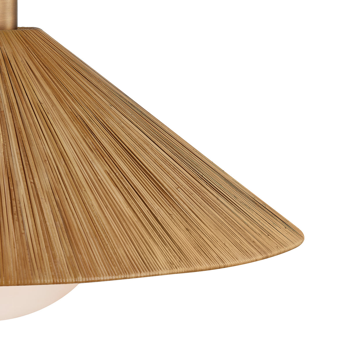 Fawn Large Pendant 32", Patina Brass and Rattan with Opal Glass