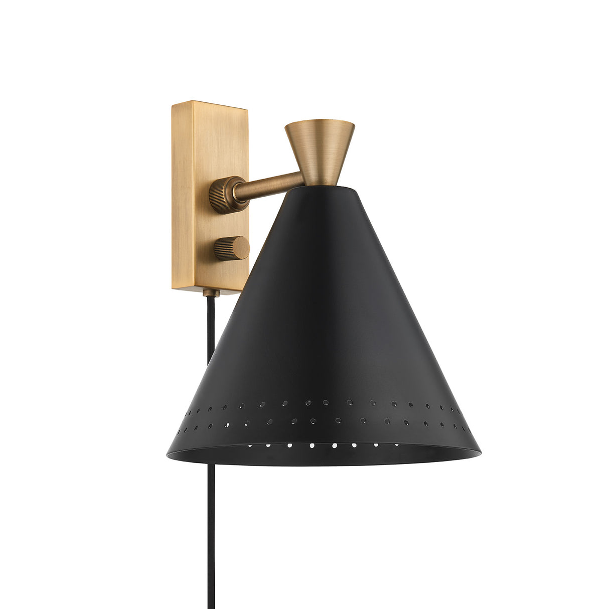 Ansel Plug-In Wall Sconce, Matte Black and Patina Brass
