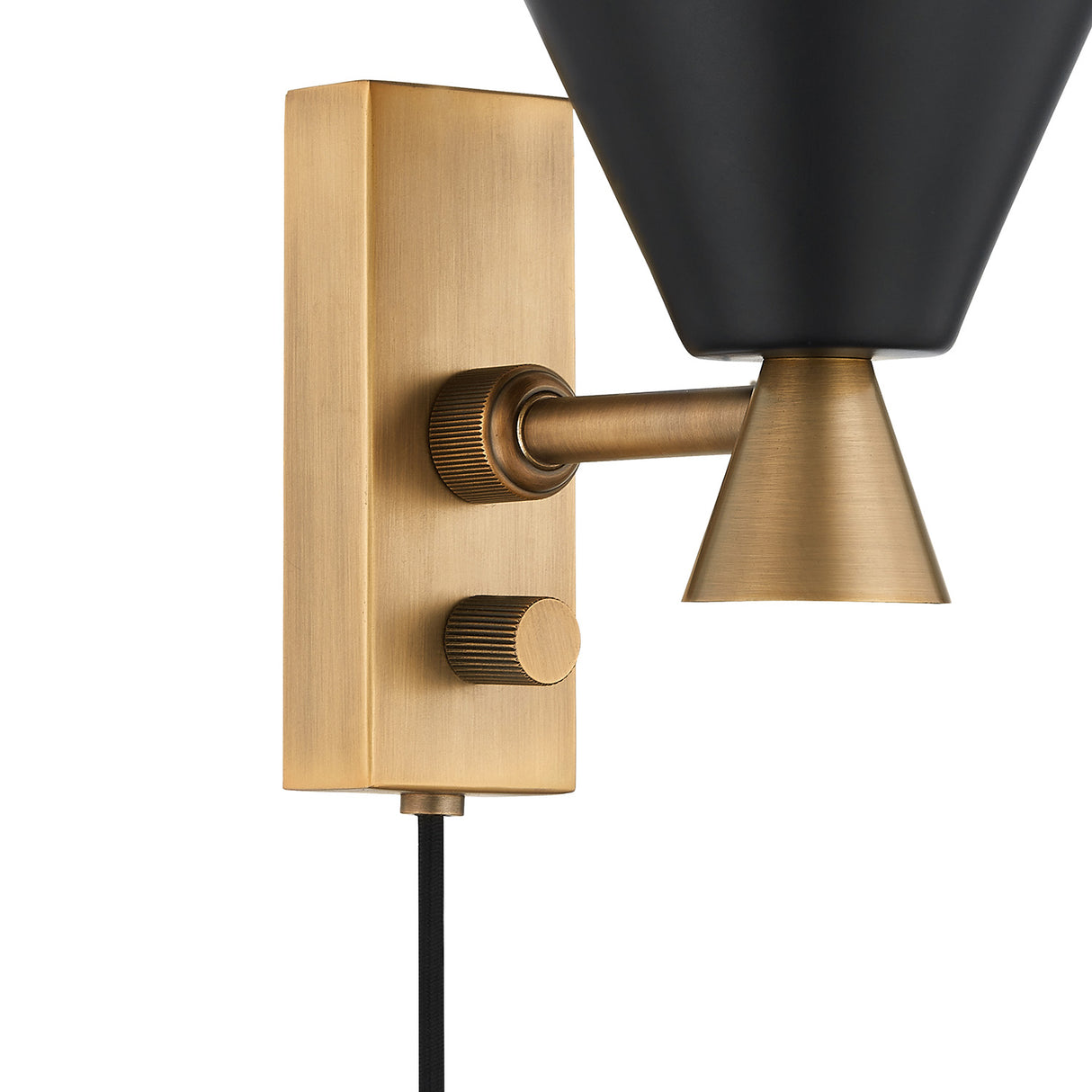 Ansel Plug-In Wall Sconce, Matte Black and Patina Brass