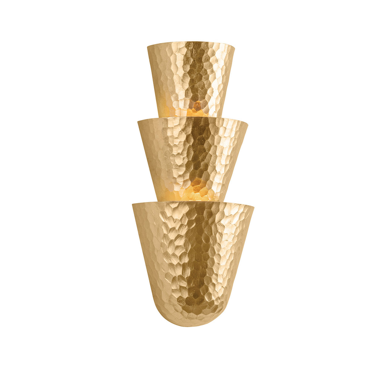 Hammered metal wall sconce in gold leaf finish