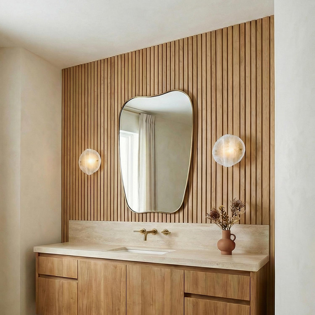 Ovina Wall Sconce 10", Patina Brass and Art Glass