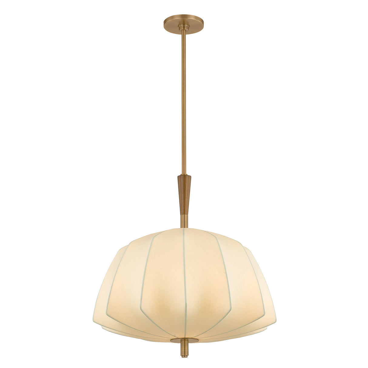 Winthrop Fabric Pendant, Medium, 20", Patina Brass and Wood