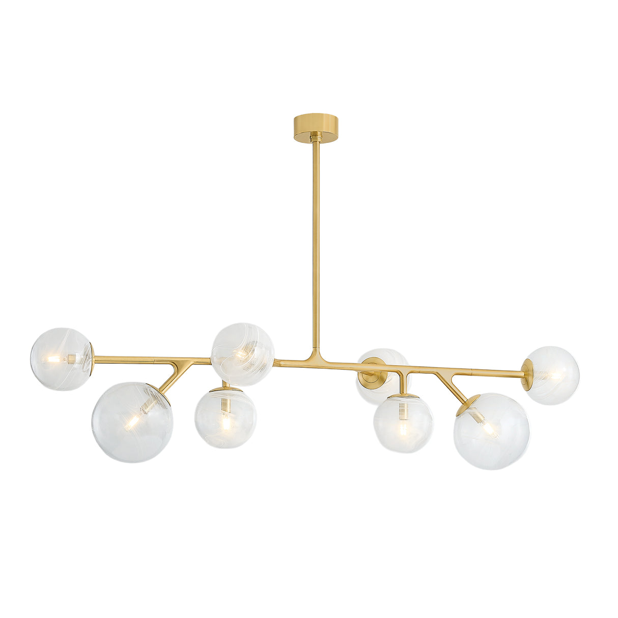 Soraya 8 Light Linear Chandelier 60", Brass and Art Glass