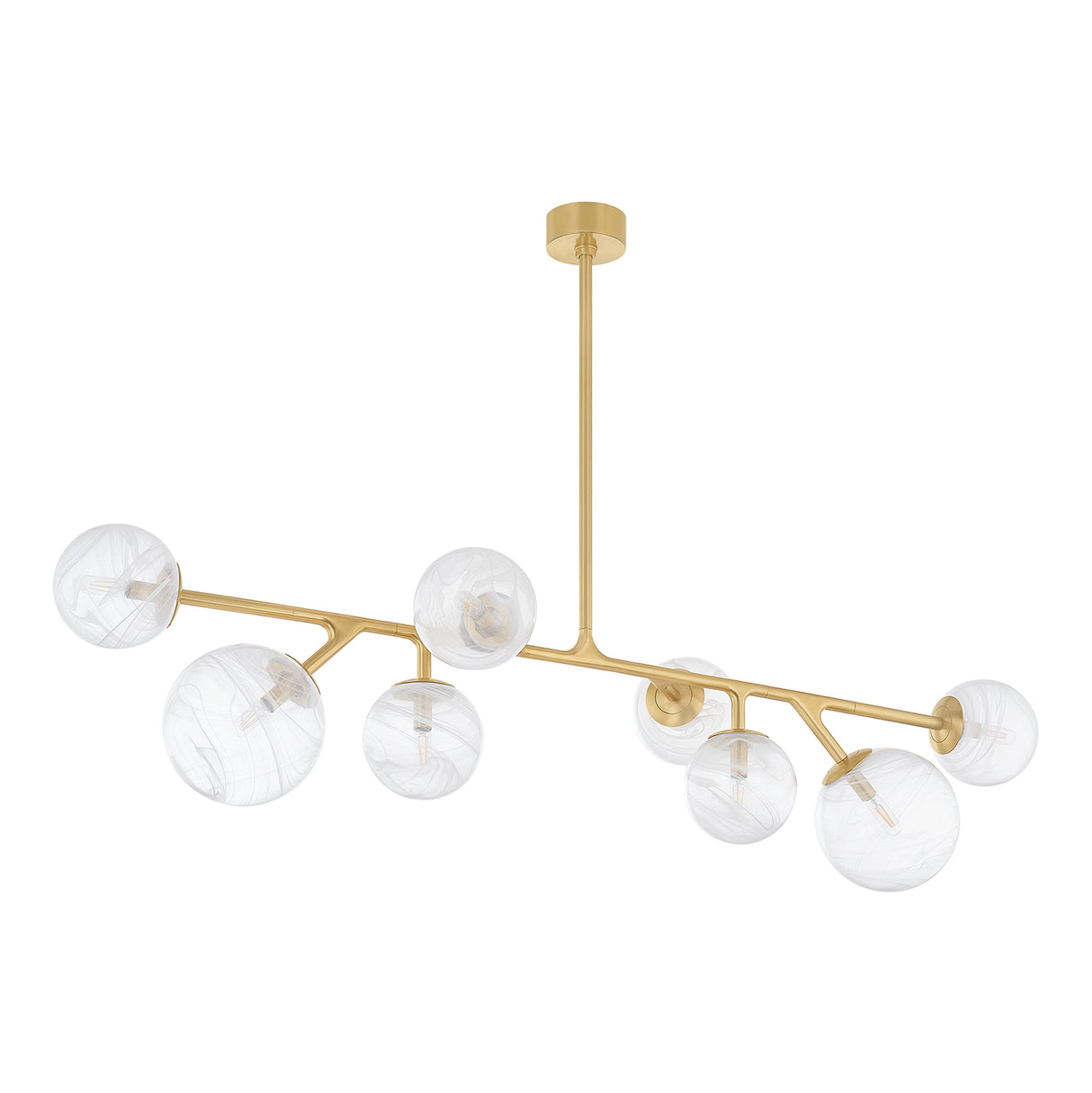 Soraya 8 Light Linear Chandelier 60", Brass and Art Glass