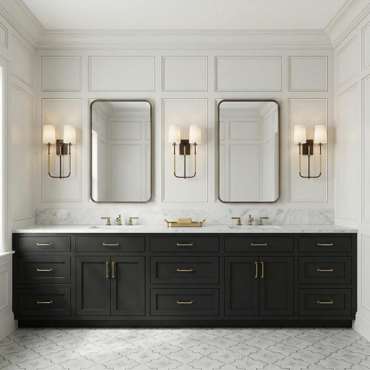 Pratt Double Wall Sconce 21", Old Bronze and Aged Brass