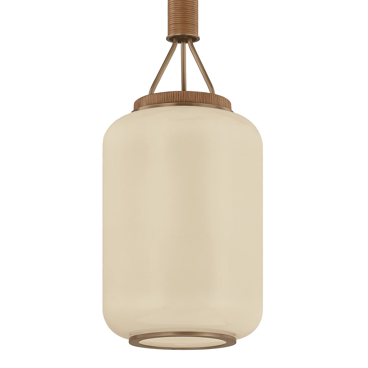 Yuma Pendant 10", Patina Brass and Rattan with Cream Milk Glass