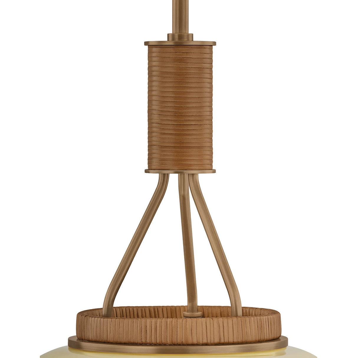 Yuma Pendant 10", Patina Brass and Rattan with Cream Milk Glass