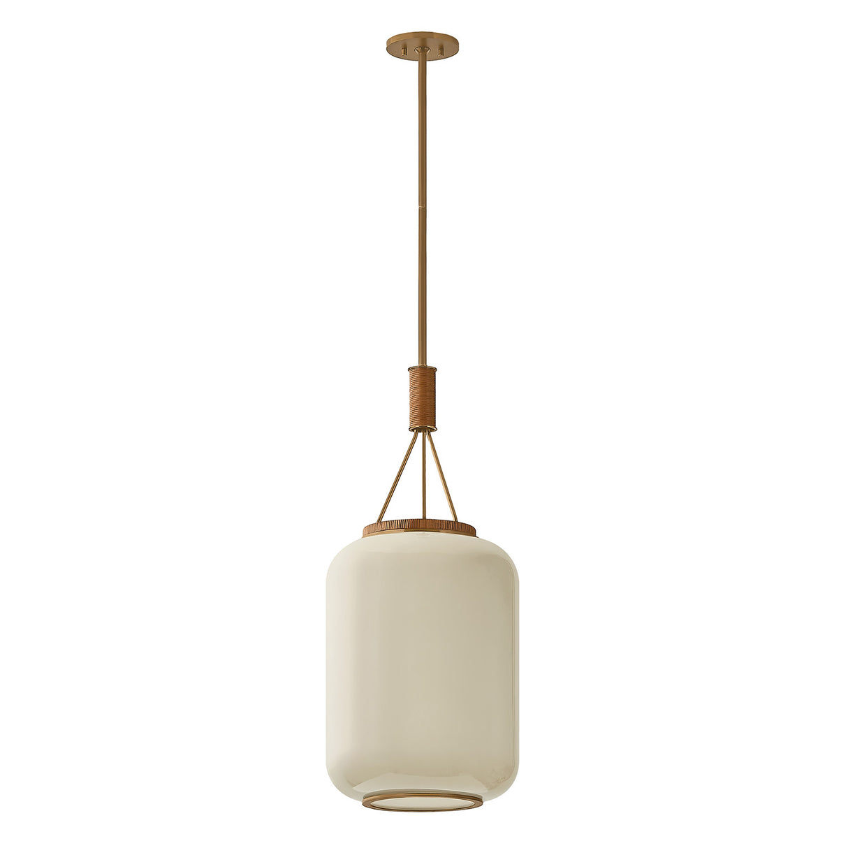 Yuma Pendant 14", Patina Brass and Rattan with Cream Milk Glass