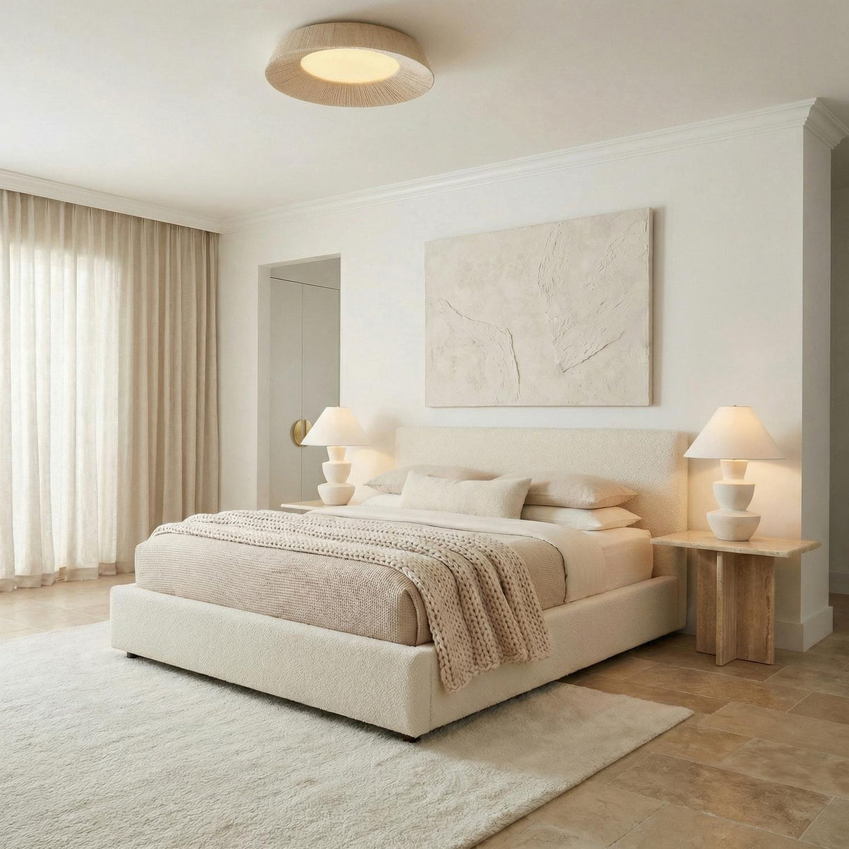 Callen Large LED Flush Mount 24", Natural Rope and Gold Leaf