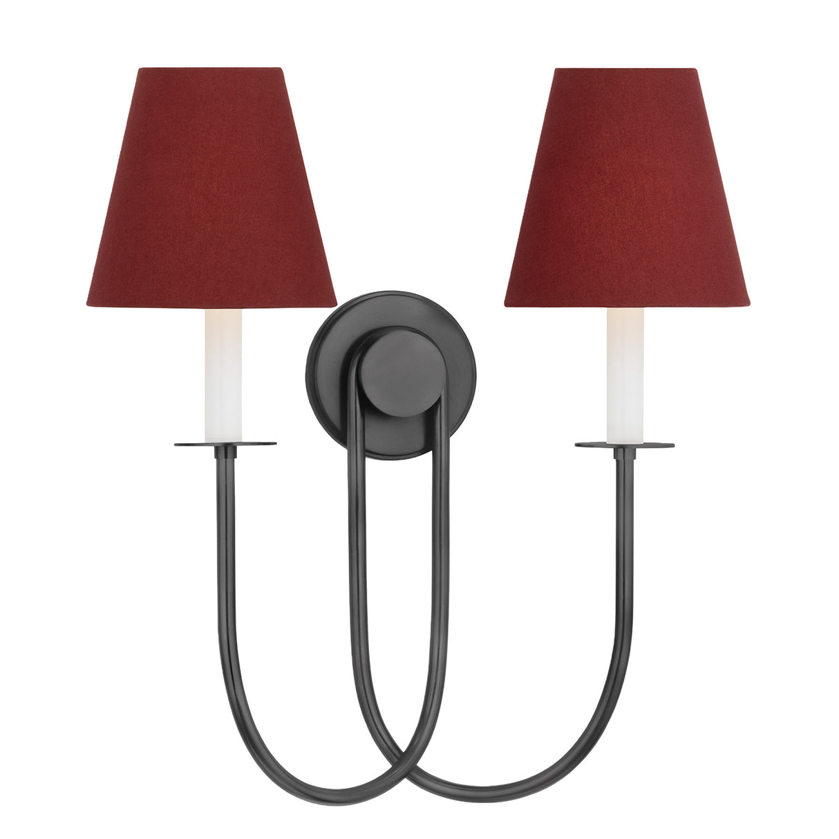Whitney Double Wall Sconce 20", Old Bronze and Garnet Linen