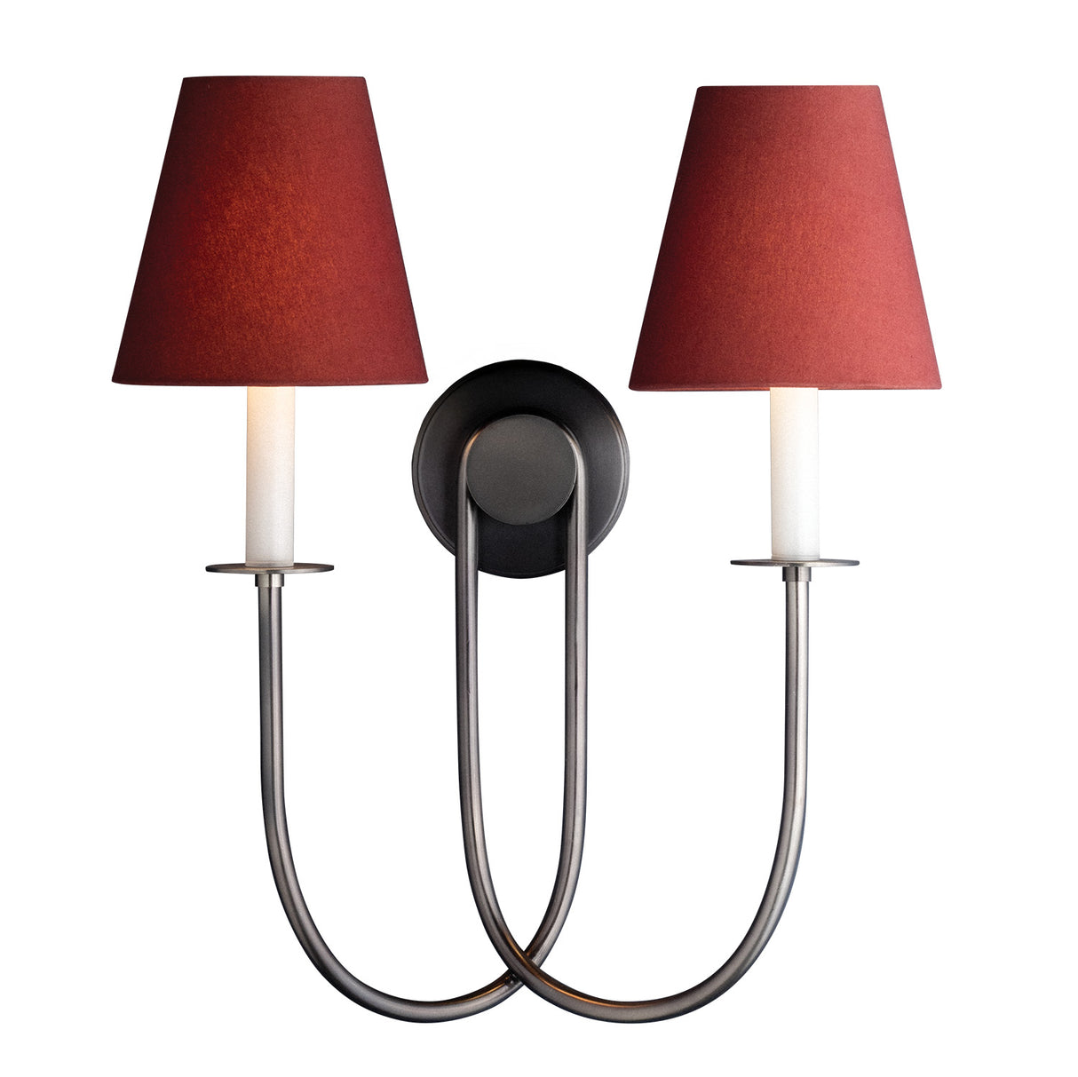 Whitney Double Wall Sconce 20", Old Bronze and Garnet Linen