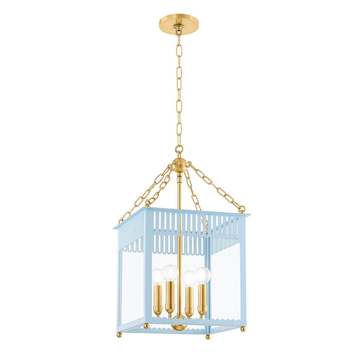 Roanne Medium Lantern Pendant 13", Light Blue and Aged Brass
