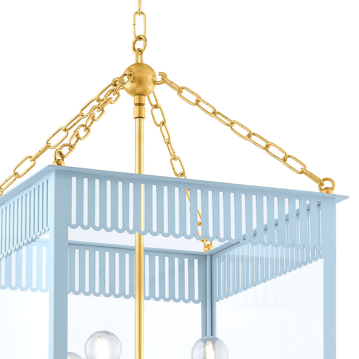 Roanne Large Lantern Pendant 17", Light Blue and Aged Brass