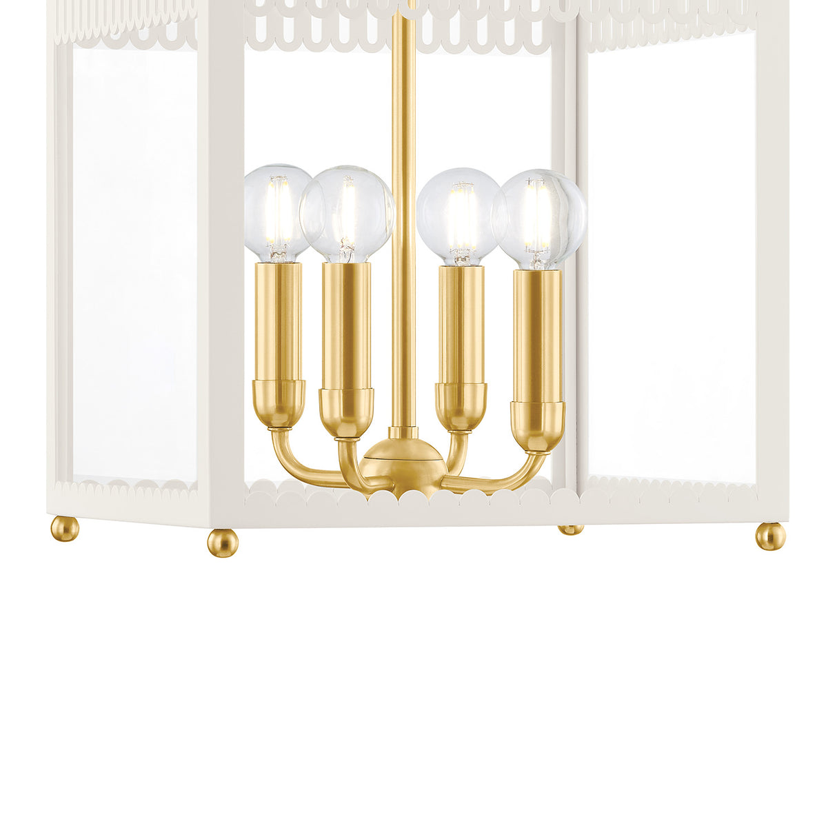 Roanne Medium Lantern Pendant 13", Cream and Aged Brass