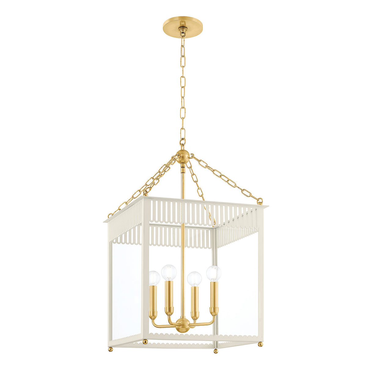 Roanne Large Lantern Pendant 17", Cream and Aged Brass