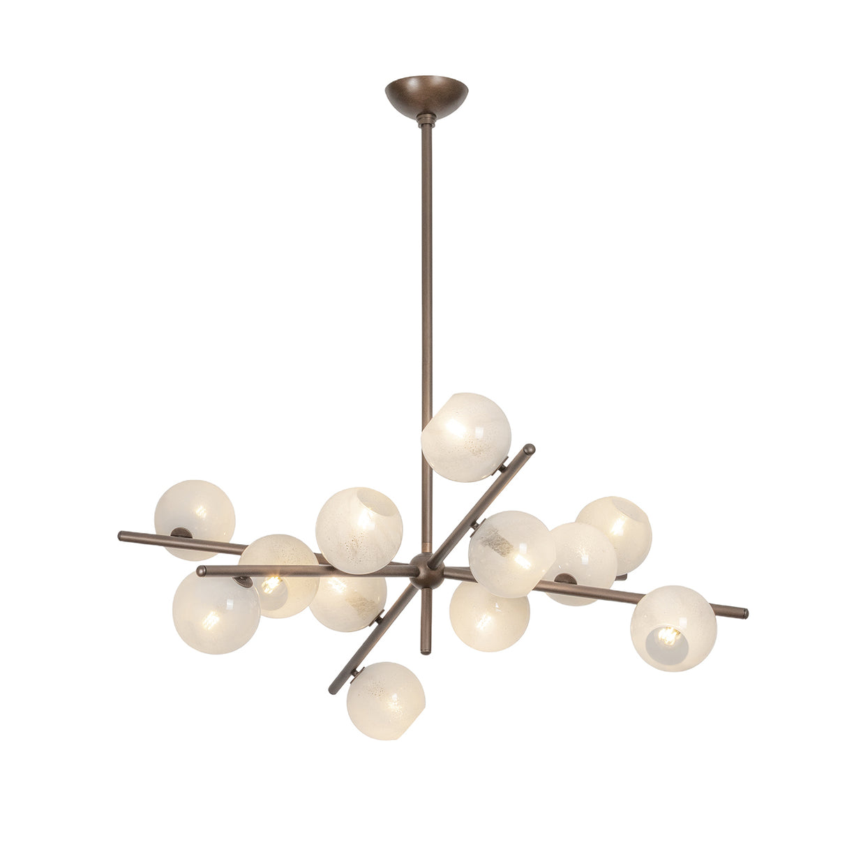 Felix 12 Light Chandelier 42", Bronze Leaf and Seeded Cloud Glass