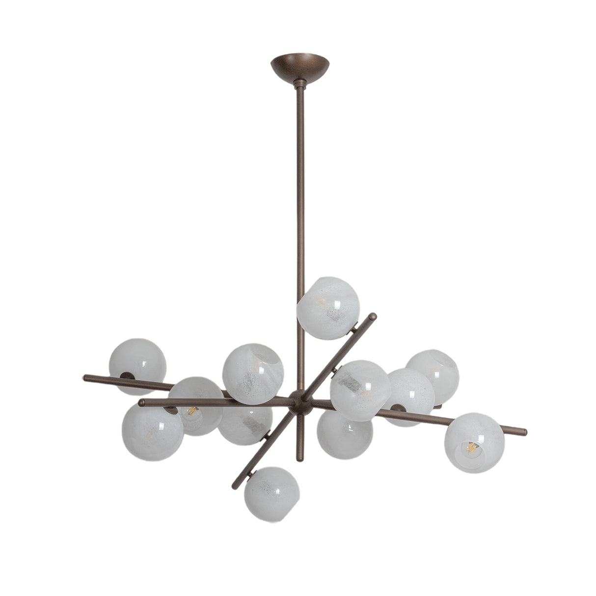 Felix 12 Light Chandelier 42", Bronze Leaf and Seeded Cloud Glass