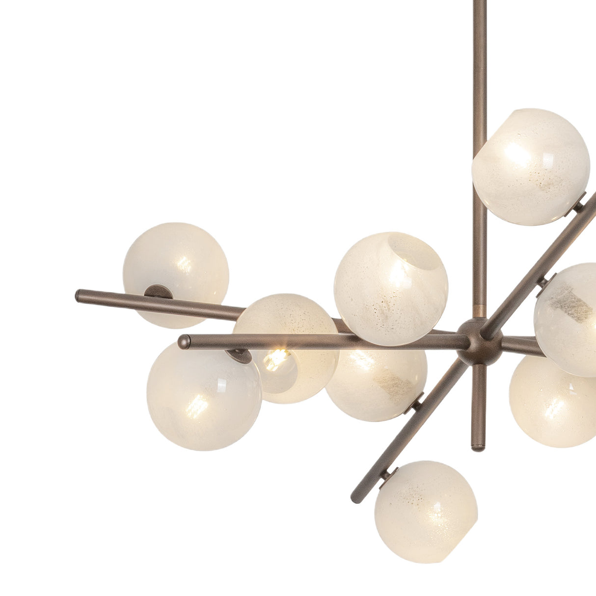 Felix 12 Light Chandelier 42", Bronze Leaf and Seeded Cloud Glass