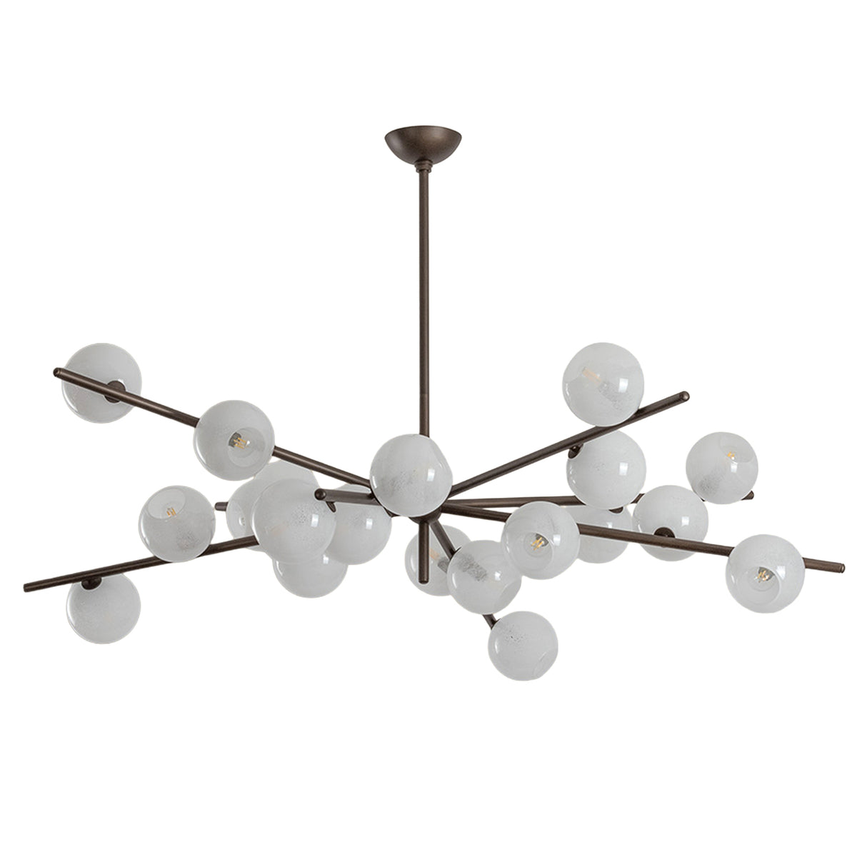 Felix 20 Light Chandelier 60", Bronze Leaf and Seeded Cloud Glass