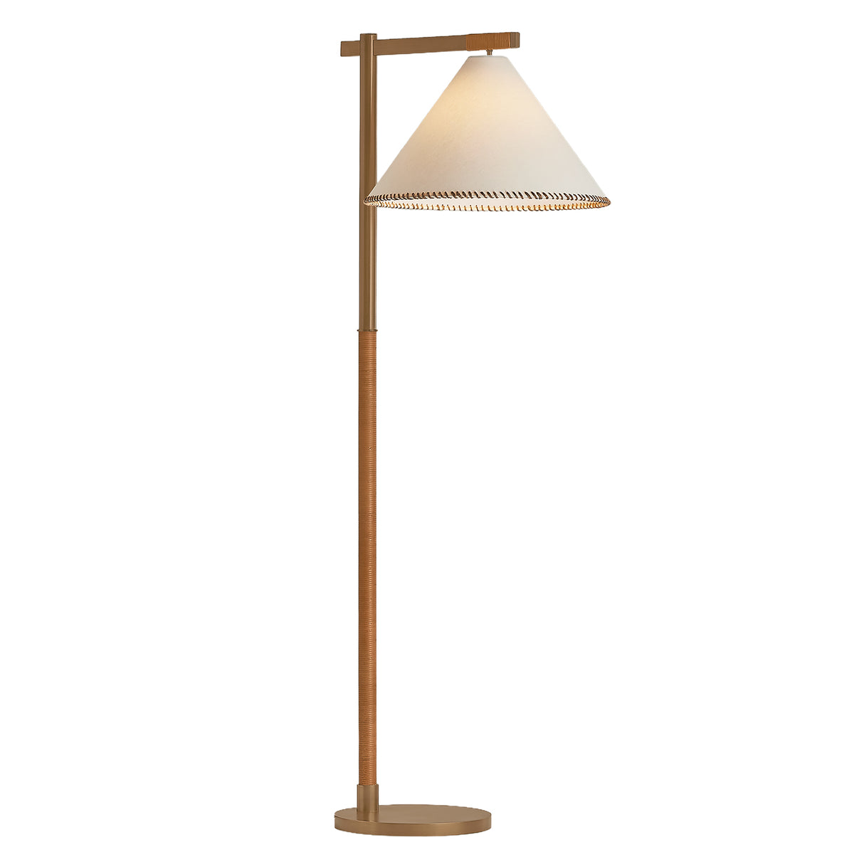 Delora Floor Lamp 60", Patina Brass and Rattan