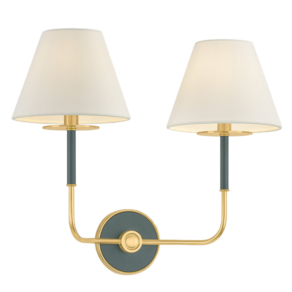 Cicero Double Wall Sconce 16", Forest Green and Aged Brass