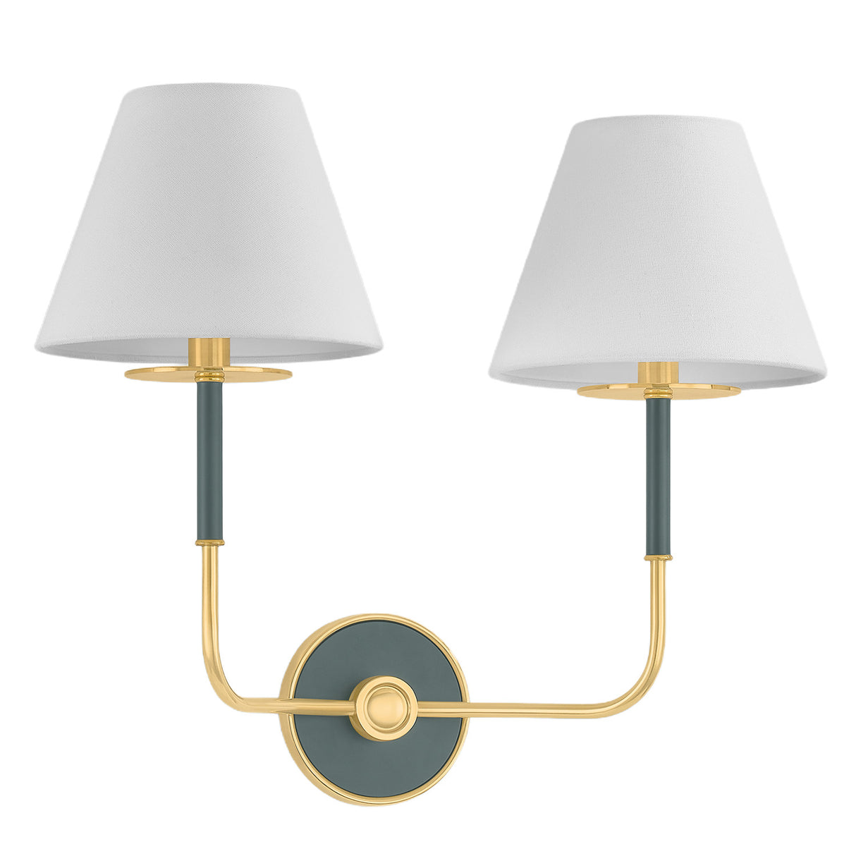 Cicero Double Wall Sconce 16", Forest Green and Aged Brass