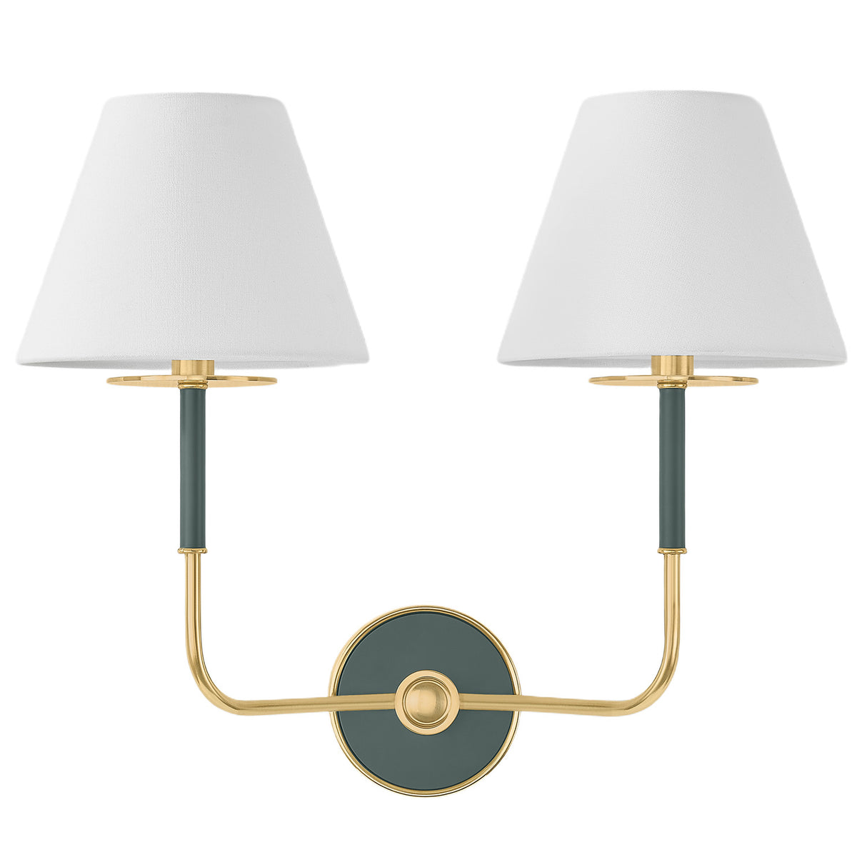 Cicero Double Wall Sconce 16", Forest Green and Aged Brass