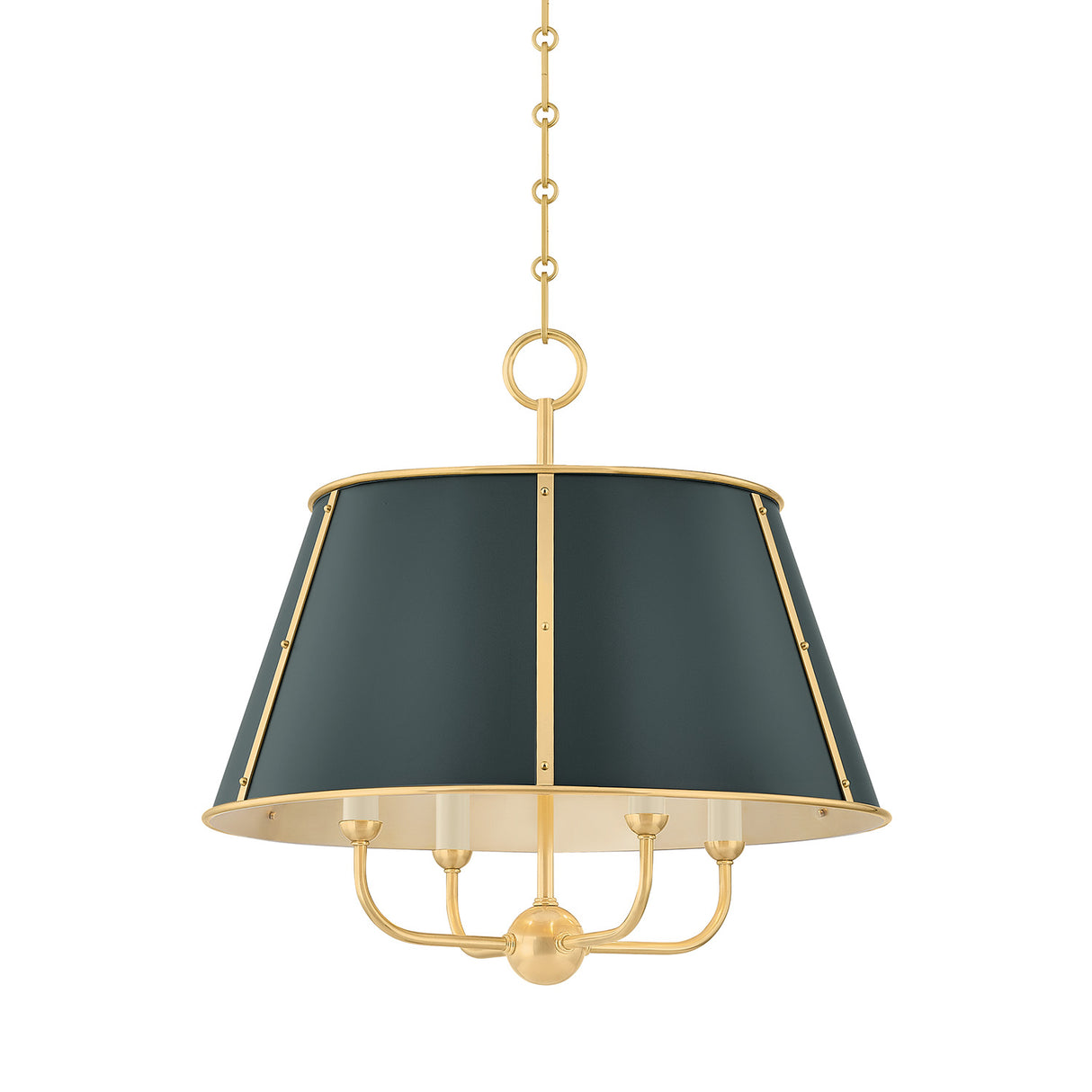 Avery 4 Light Large Pendant 20", Forest Green and Aged Brass