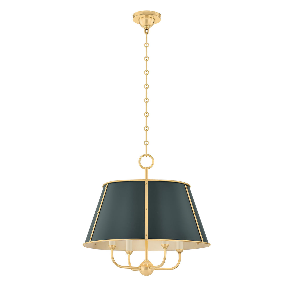 Avery 4 Light Large Pendant 20", Forest Green and Aged Brass