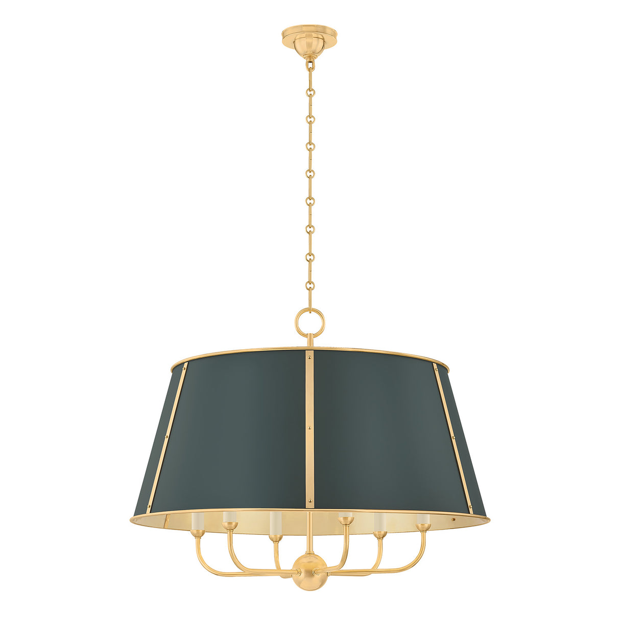 Avery 6 Light Extra Large Pendant 28", Forest Green and Aged Brass