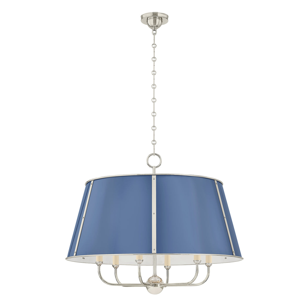 Avery 6 Light Extra Large Pendant 28", Dutch Blue and Polished Nickel