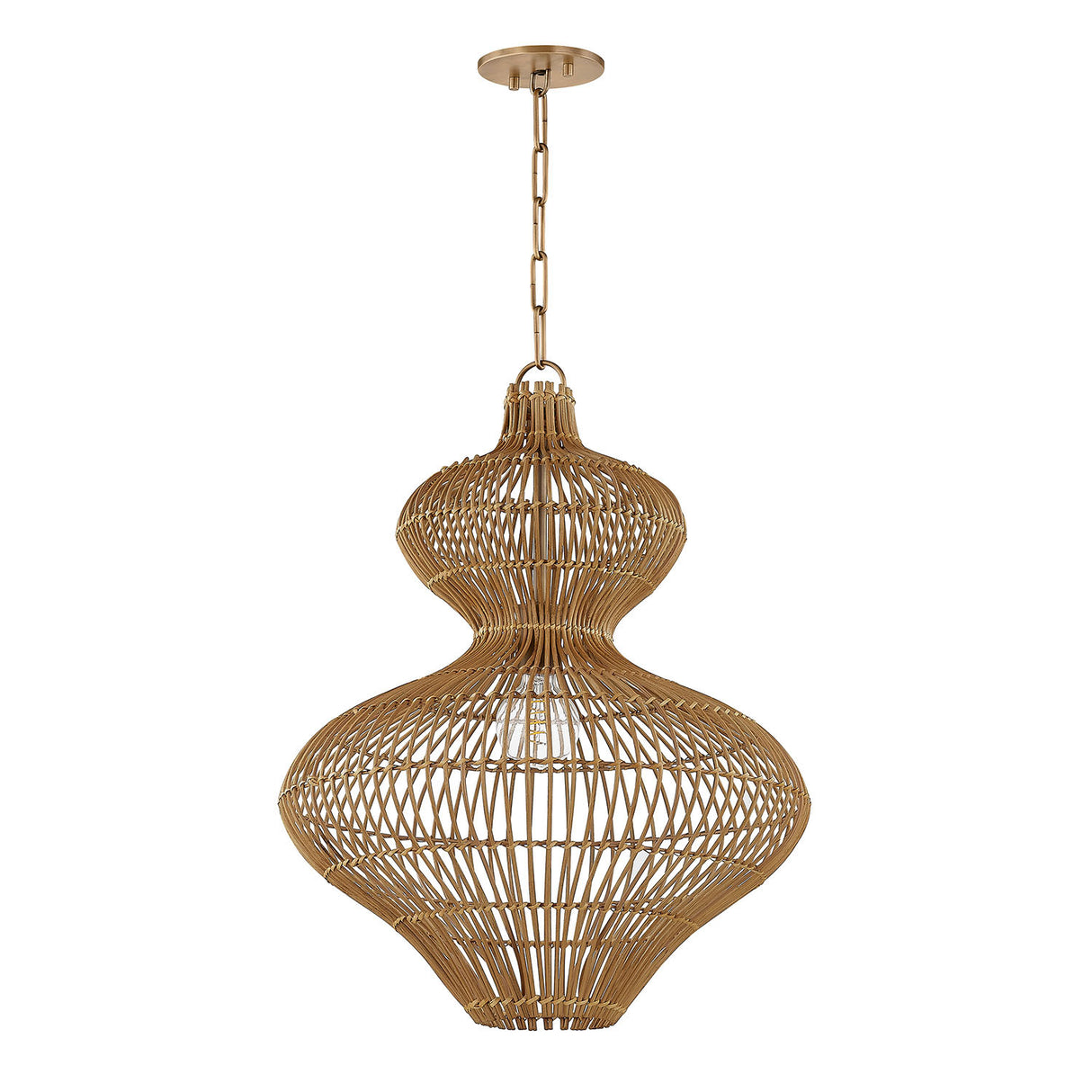 Jaffa Medium Pendant 20", Rattan and Patina Brass