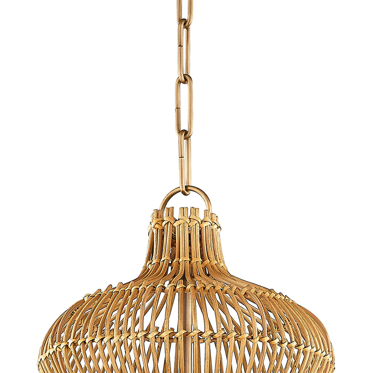 Jaffa Medium Pendant 20", Rattan and Patina Brass