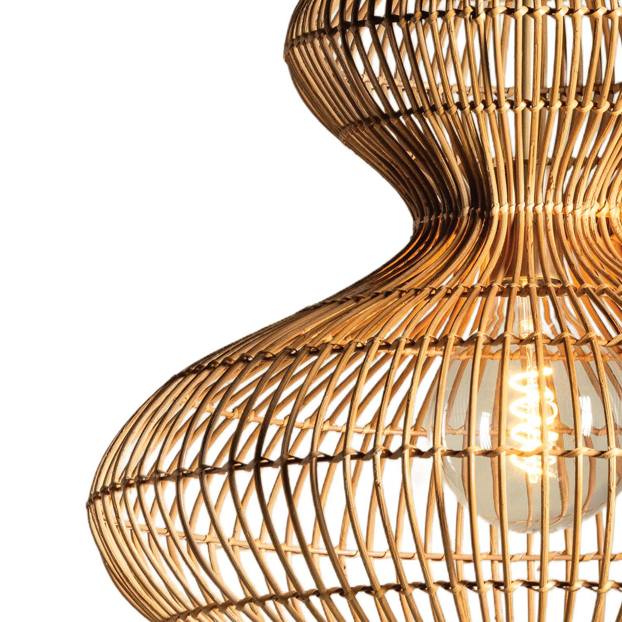 Jaffa Large Pendant 28", Rattan and Patina Brass