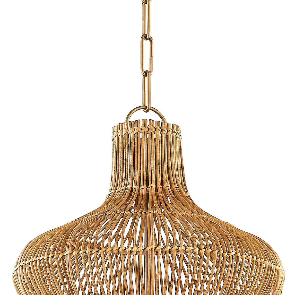 Jaffa Large Pendant 28", Rattan and Patina Brass